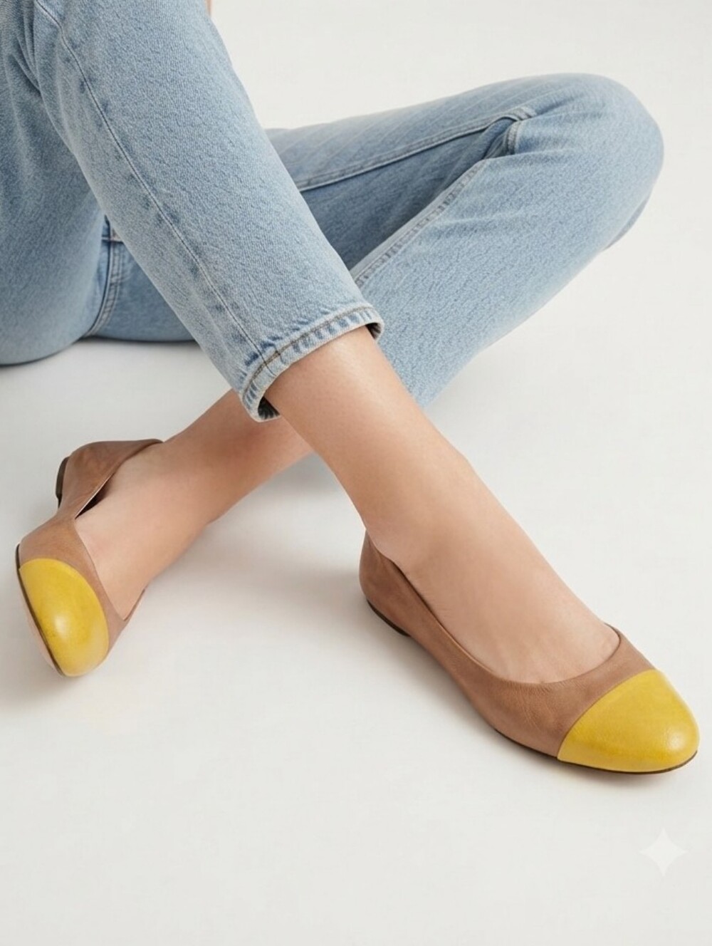 Pilcro and the Letterpress Tan Yellow Leather Cap Toe Ballet Flats Size 7M